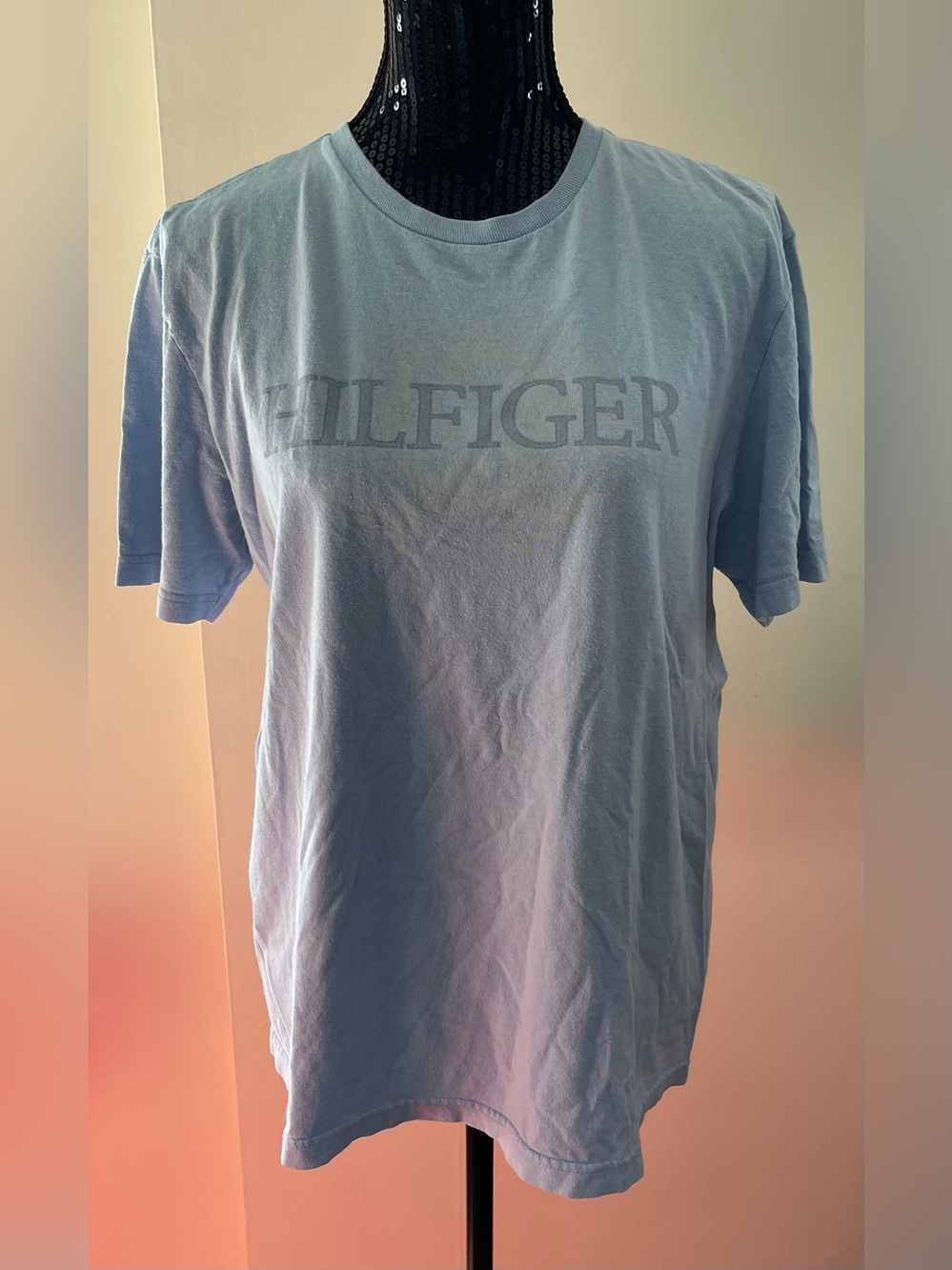 Tommy Hilfiger Light Blue Crewneck T-Shirt with Tonal Logo Size Medium